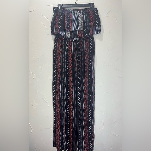 Thread Story Geo Print 2 Piece Halter and Split Leg Wide Jumpsuit/Romper SZ M/L - Picture 2 of 15